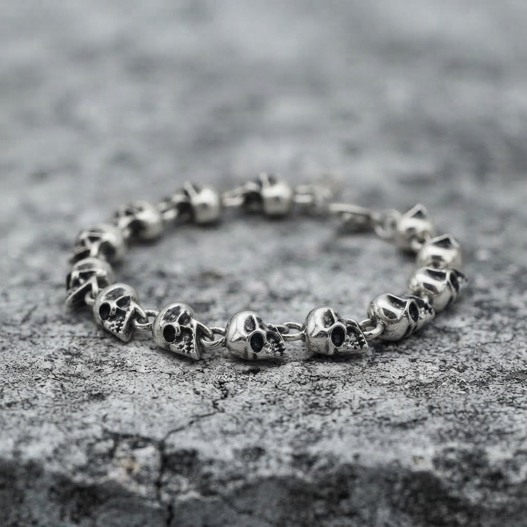 Silver Skull Link Chain Bracelet
