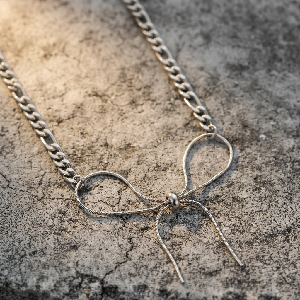 Figaro Chain Snake Bow Lariat Necklace