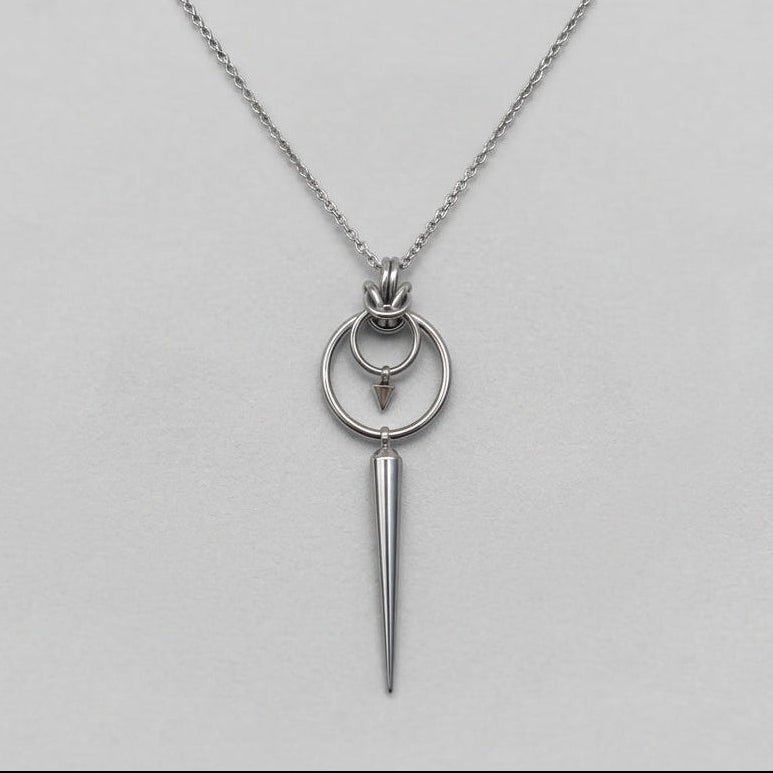 Double Ring Long Spike Pendant Necklace