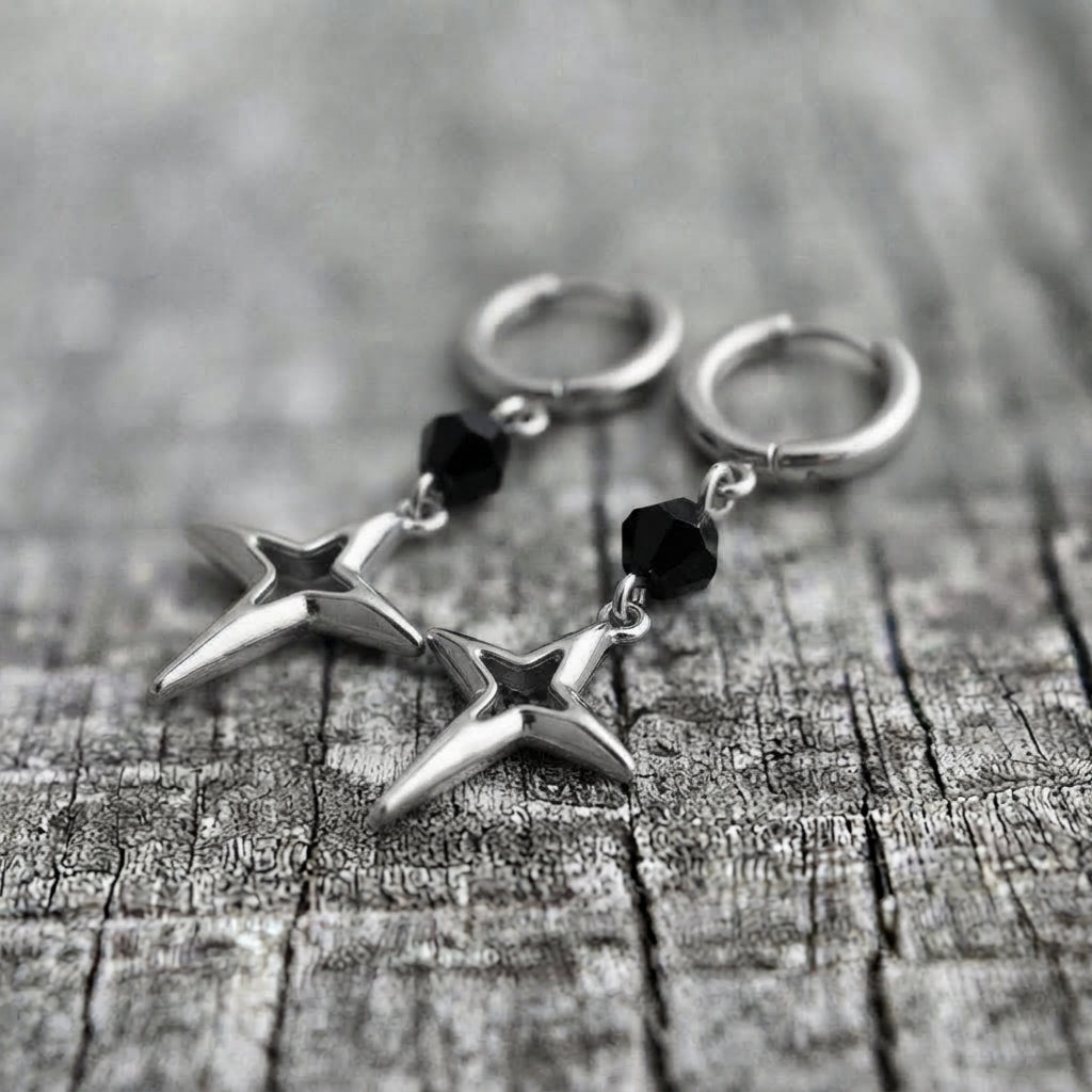 Star & Onyx Drop Earrings