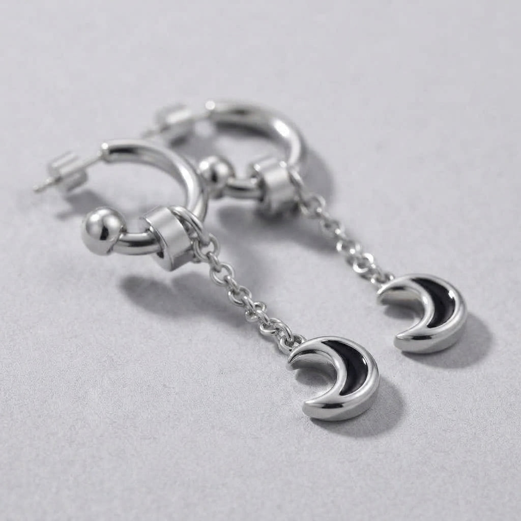 Crescent Moon Enamel Drop Earrings