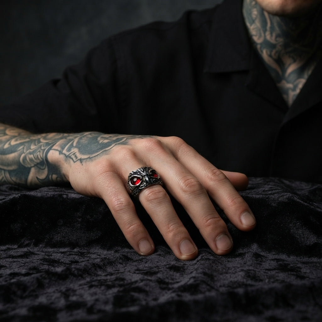 Owl Face Ring (Red Eyes)