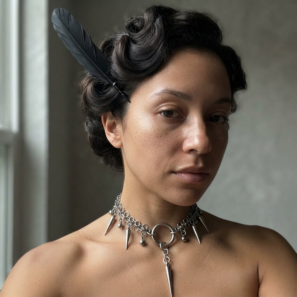 Spike & Ball Fringe O Ring Chainmail Choker