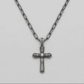 Antiqued Gothic Fleur Cross Paperclip Chain Necklace