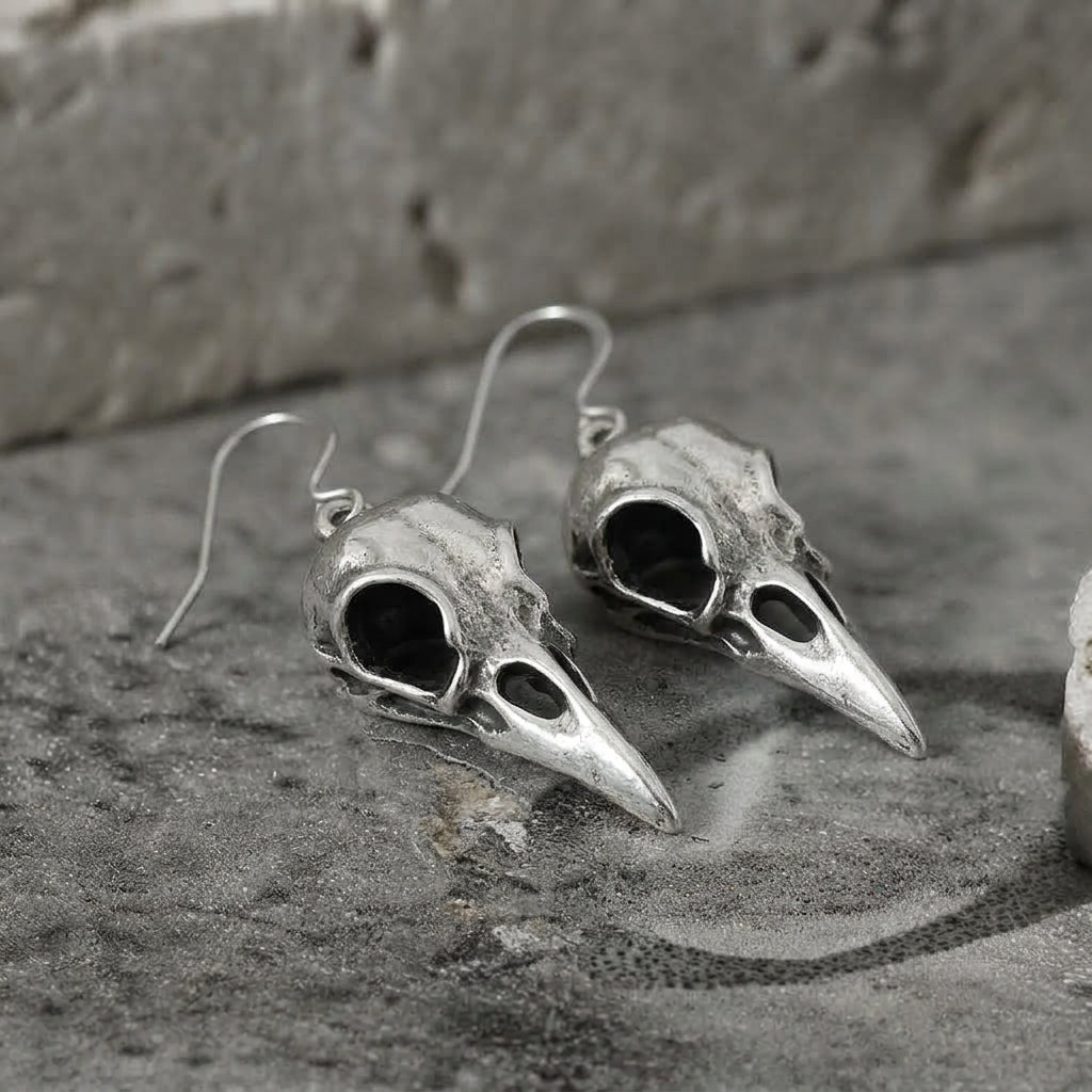 Raven Skull Dark Omen Earrings