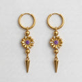 Amethyst Crystal Daisy Spike Drop Hoop Earrings