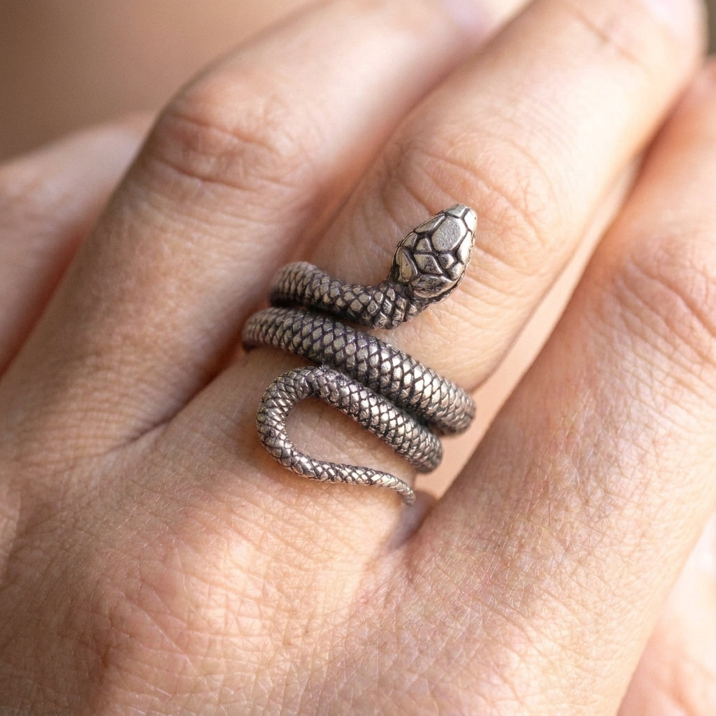 Antique Silver Wrap Snake Statement Ring