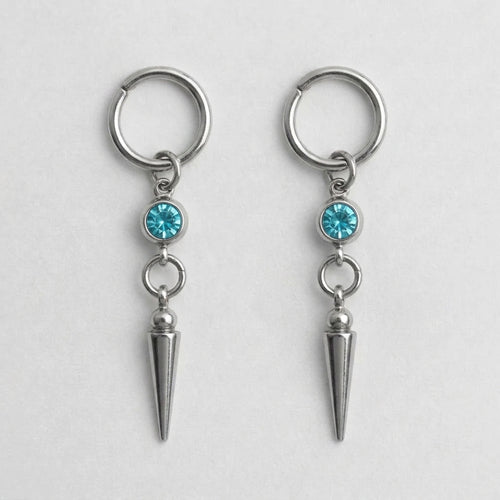 Aqua Crystal Bezel Spike Drop Hoop Earrings