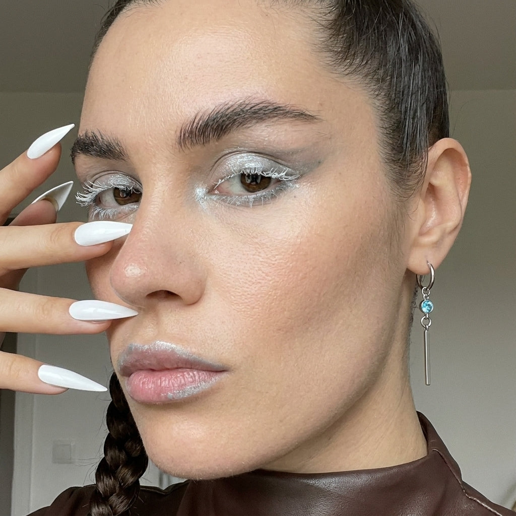 Aqua Crystal Long Bar Drop Hoop Earrings