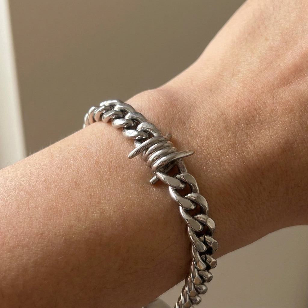 Barbed Wire Cuban Link Chain Bracelet