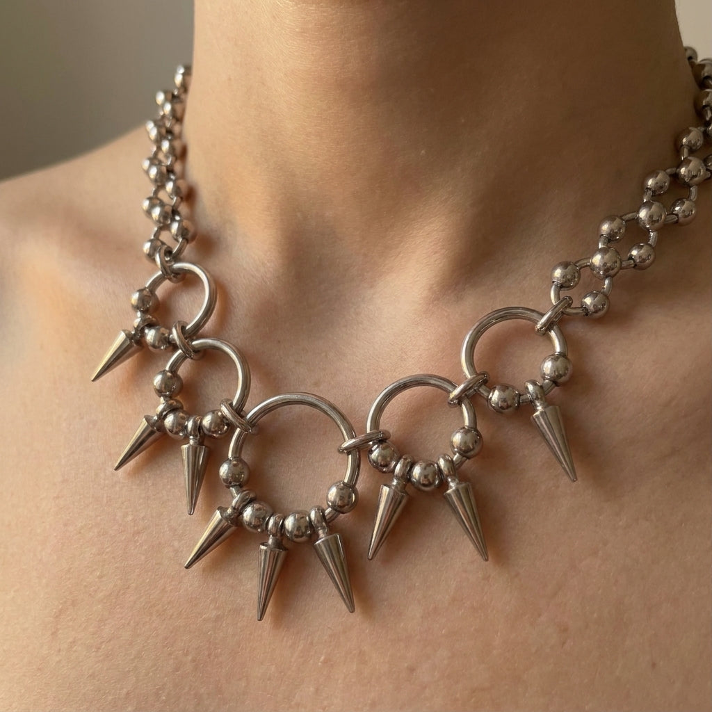 Beaded Ball Spike Necklace