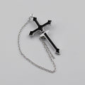 Black Enamel Cross & Dagger Chain Earring