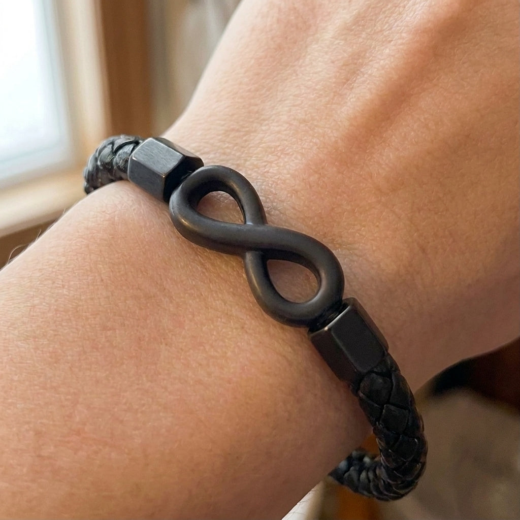 Black Infinity Leather Bracelet