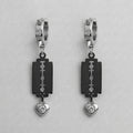 Black Razor Blade Crystal Heart Spiked Huggie Earrings