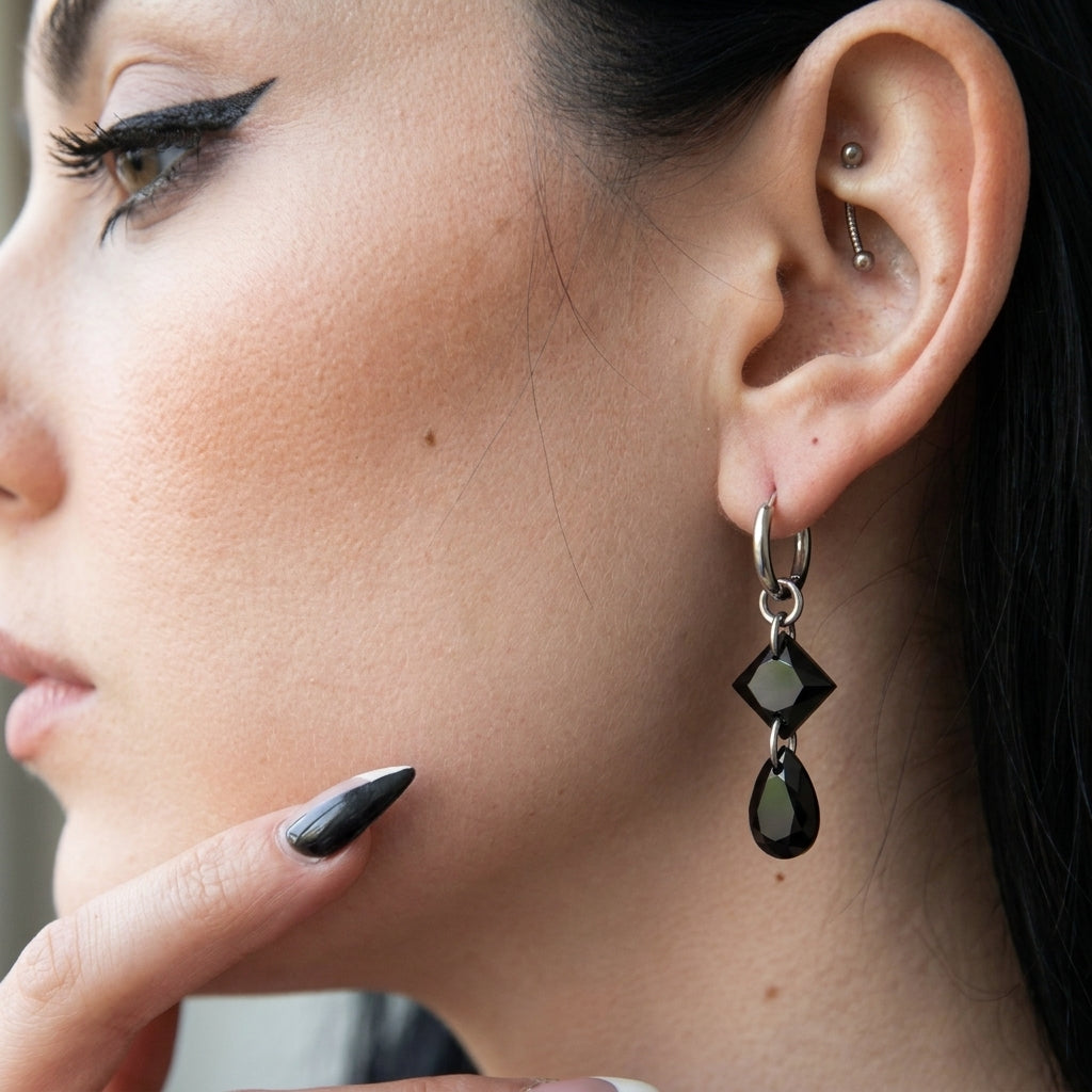 Black Crystal Drop Earrings