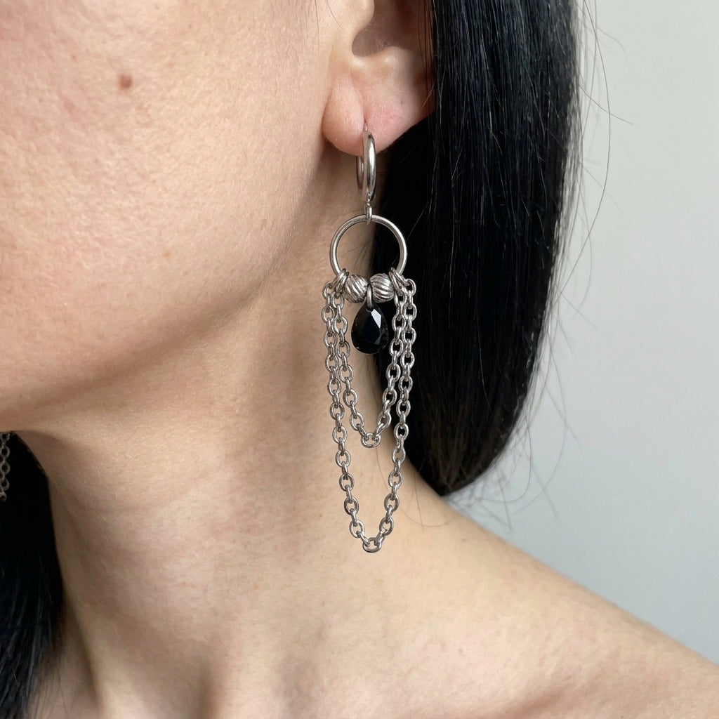 Black Teardrop Chain Drop Earrings