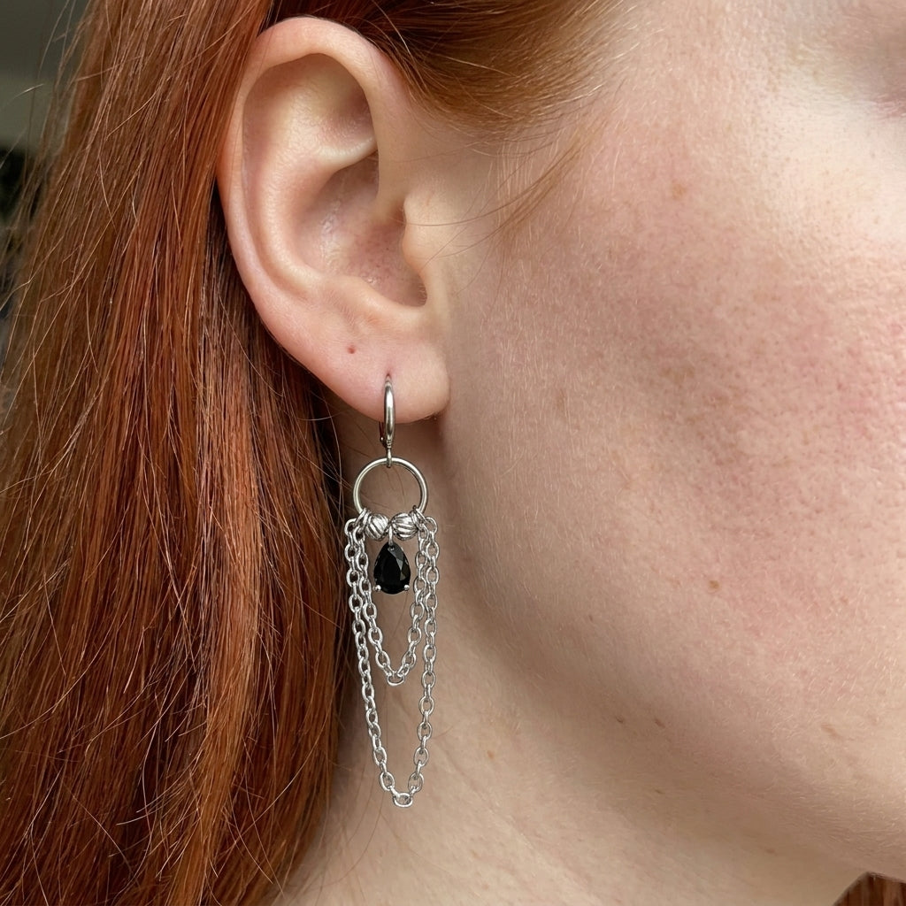 Black Teardrop Chain Drop Earrings