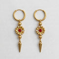 Blood Red Crystal Daisy Spike Drop Hoop Earrings