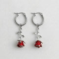 Blood Red Rose Stem Hoop Earrings