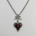 Blood Red Thorned Heart Cross & Bow Necklace