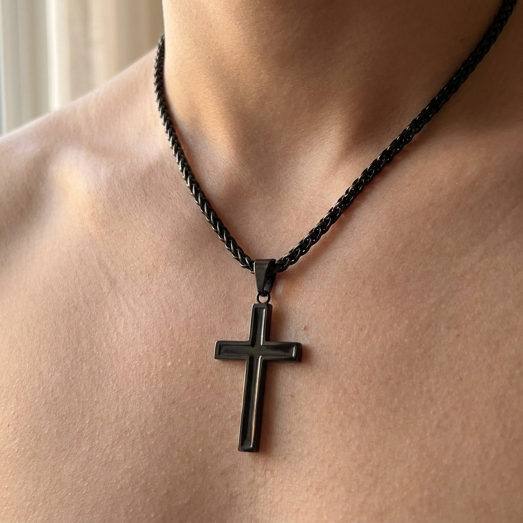 Bold Black Cross Pendant Necklace