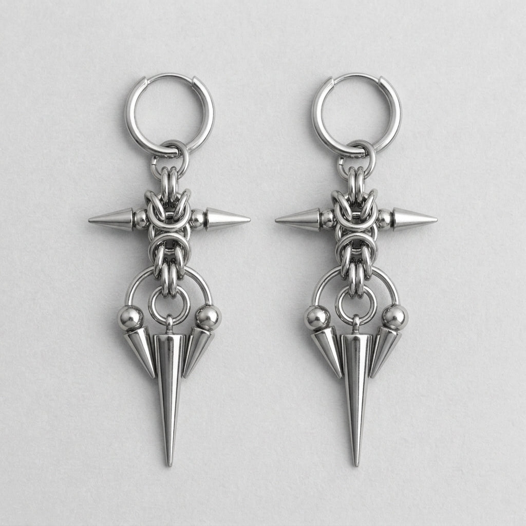 Byzantine Chainmail Spiked Cross Earrings