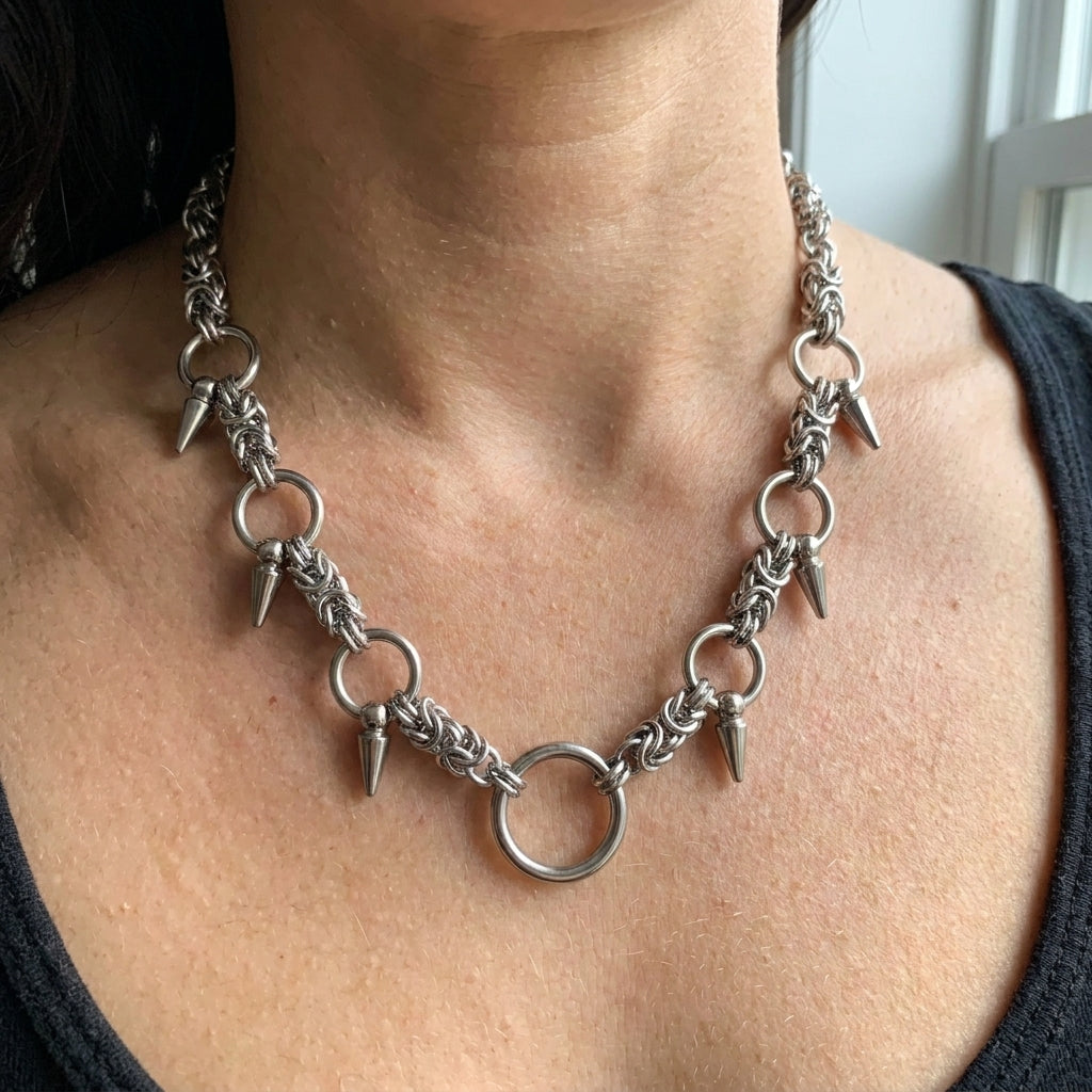 Byzantine Chainmaille O-Ring Spike Collar Necklace