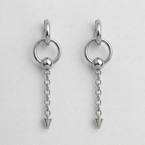Captive Bead Ring Chain Spike Drop Earrings