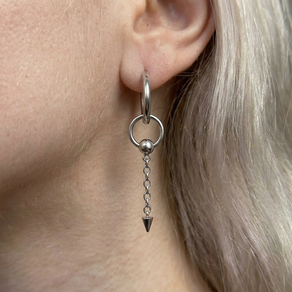 Captive Bead Ring Chain Spike Drop Earrings