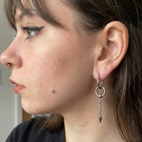 Captive Bead Ring Chain Spike Drop Earrings