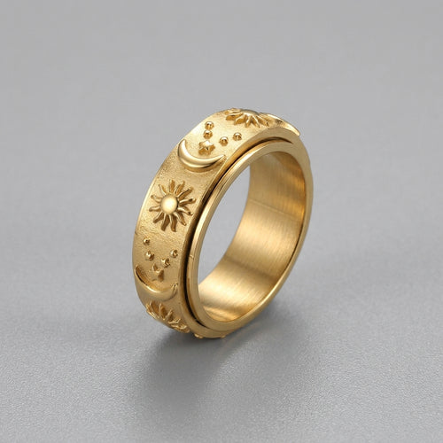 Celestial Sun & Moon Spinner Ring Gold