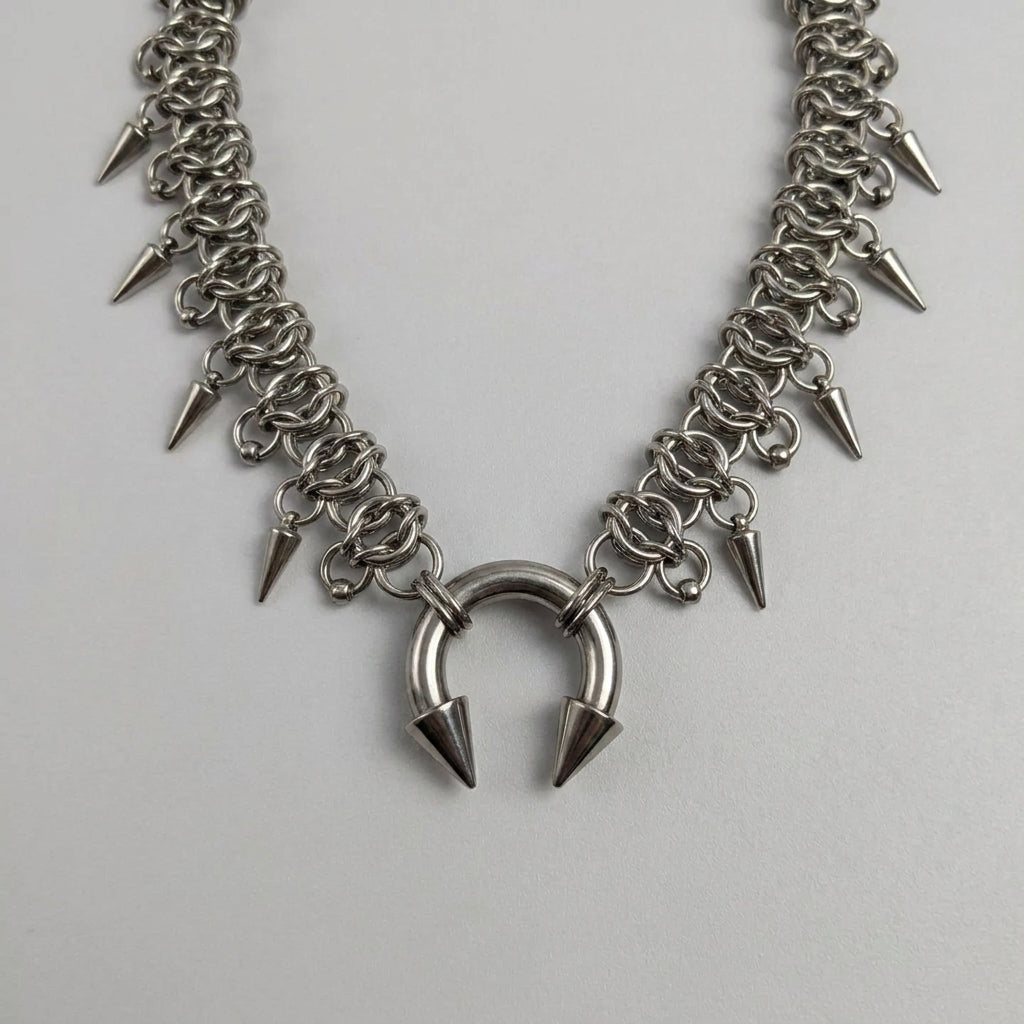 Circular Barbell Spike Fringe Chainmail Necklace