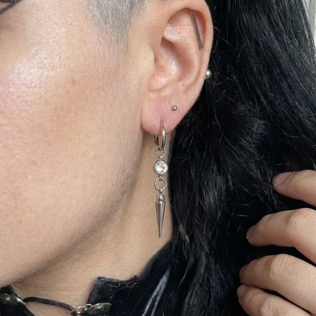 Clear Crystal Bezel Spike Drop Hoop Earrings