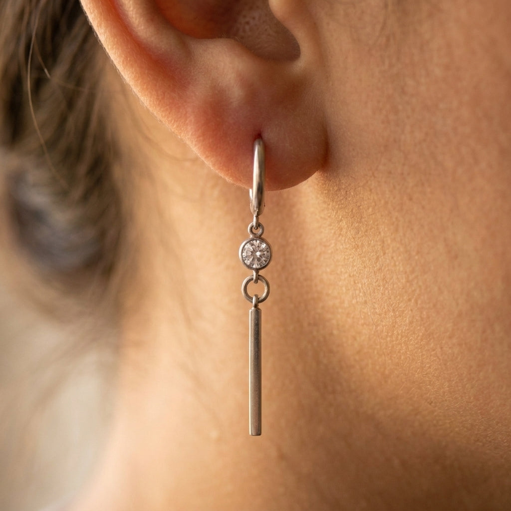Clear Crystal Long Bar Drop Hoop Earrings