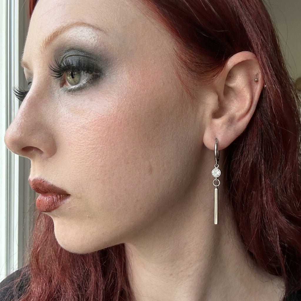 Clear Crystal Long Bar Drop Hoop Earrings