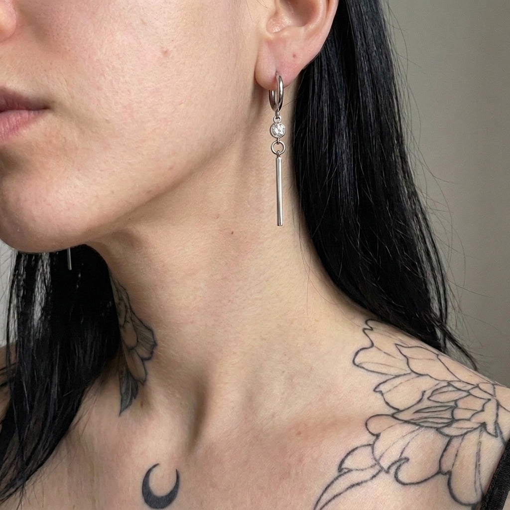 Clear Crystal Long Bar Drop Hoop Earrings