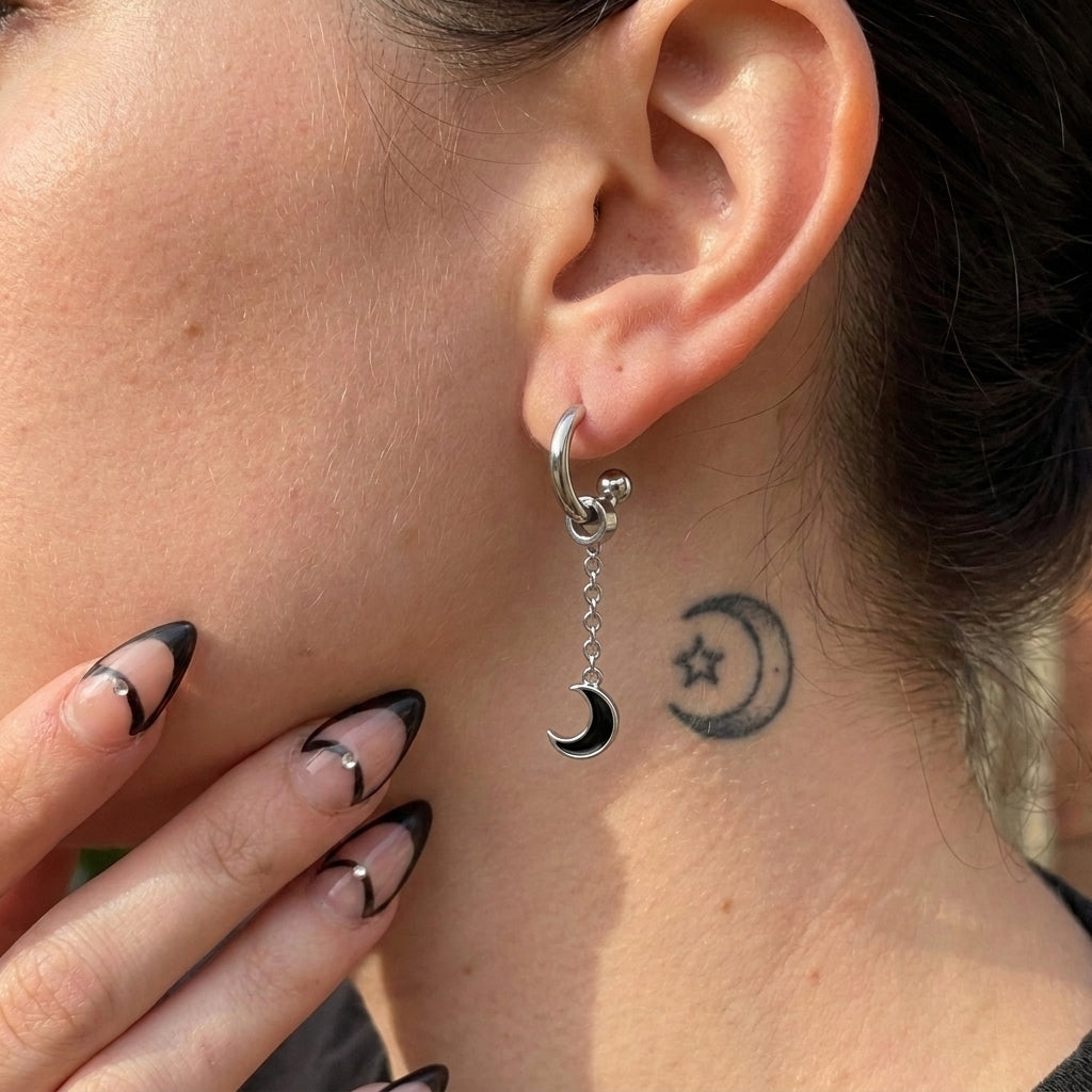 Crescent Moon Enamel Drop Earrings