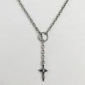 Crystal Triangle & Dagger Cross Mixed Chain Necklace