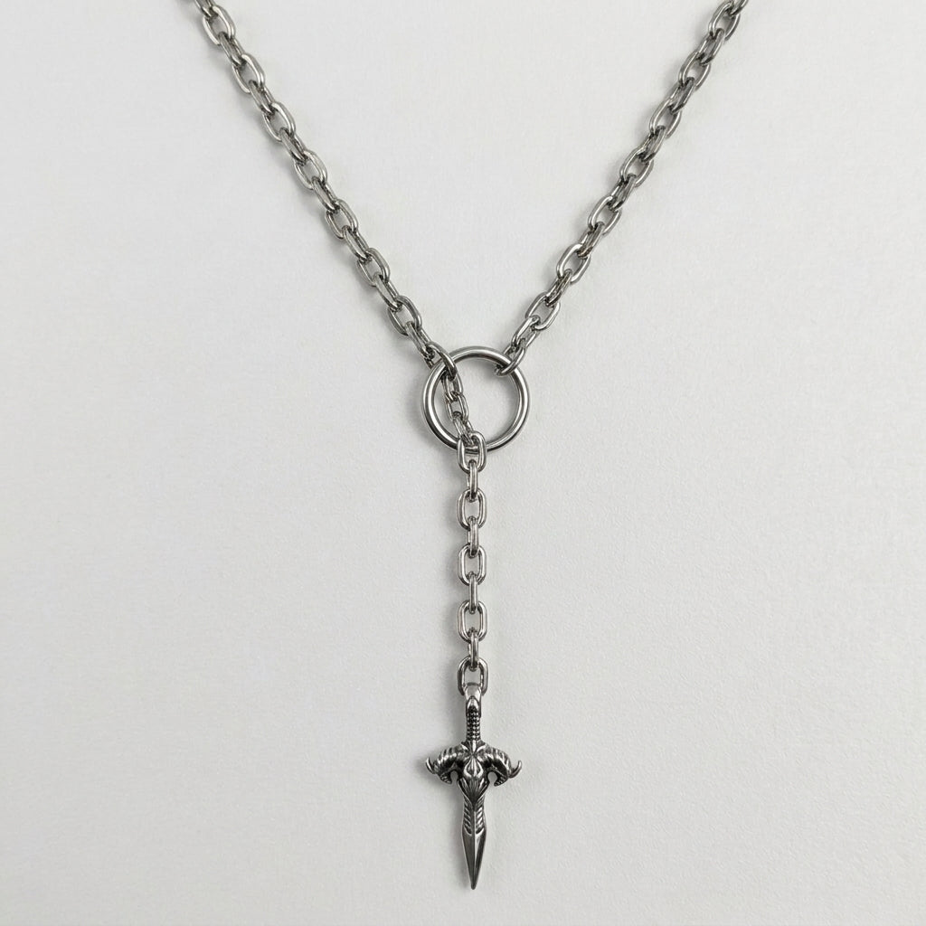 Crystal Triangle & Dagger Cross Mixed Chain Necklace