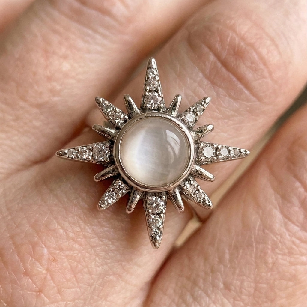 Crystal North Star Spike Solitaire Ring