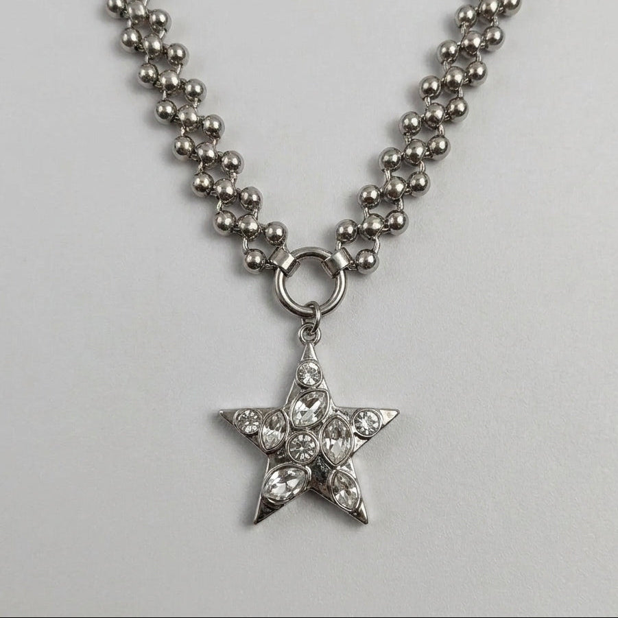Crystal Pave Star Double Ball Chain Necklace