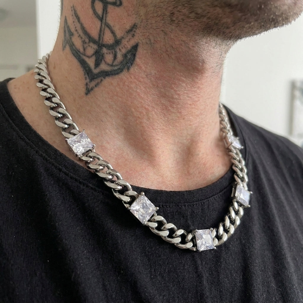 Crystal Station Curb Chain Necklace