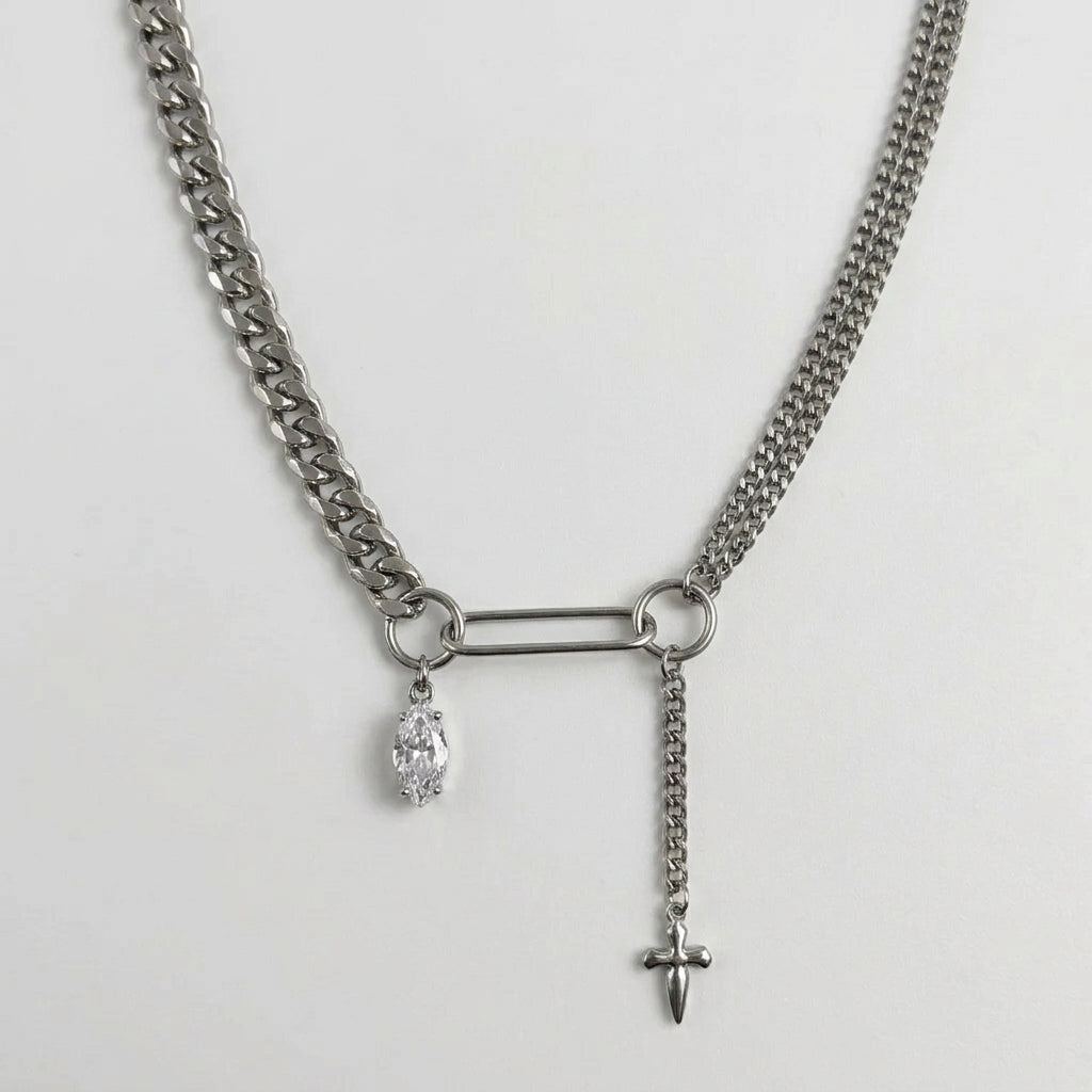 Double Layer Floating Pearl Box Chain Necklace