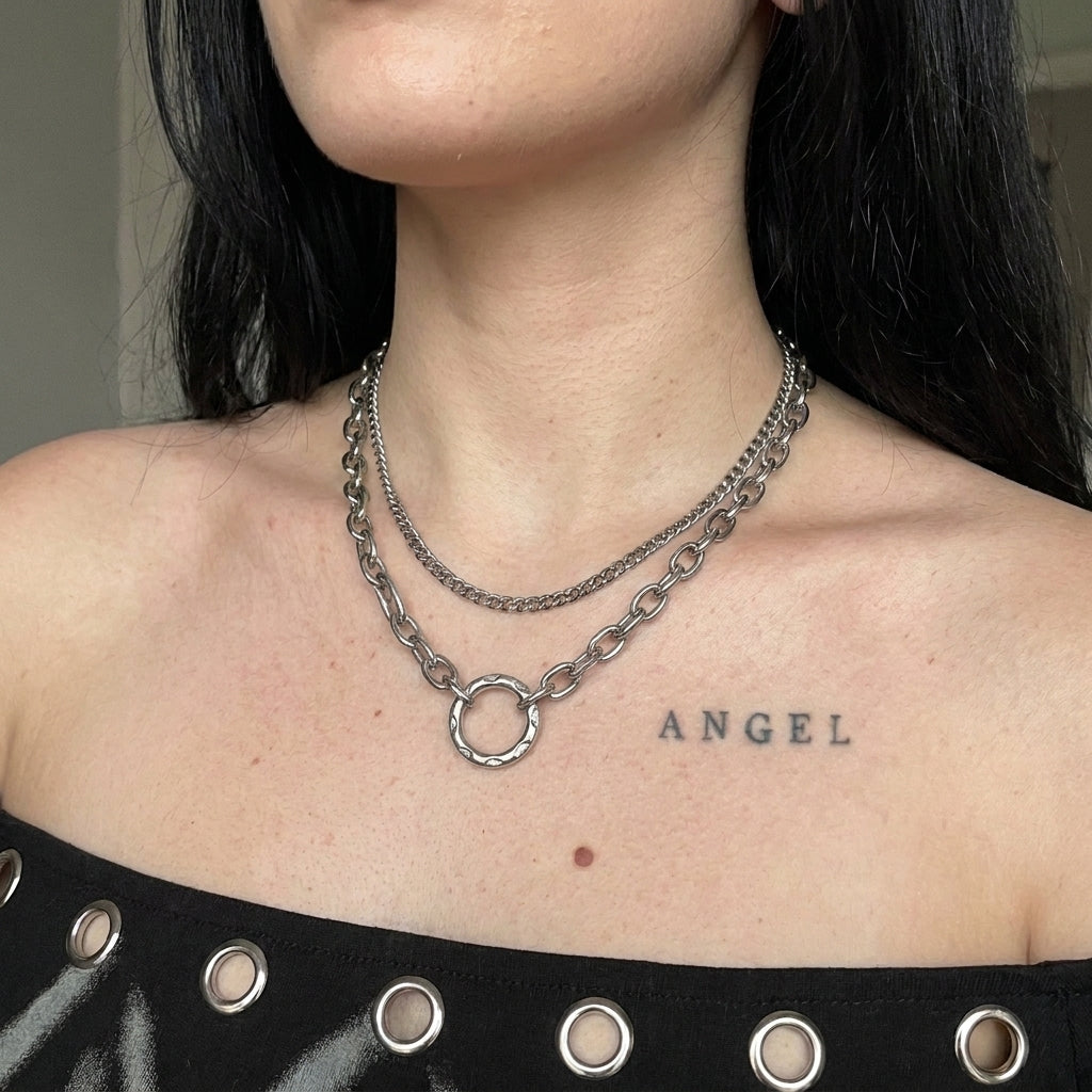 Double Chain Ring Clasp Necklace