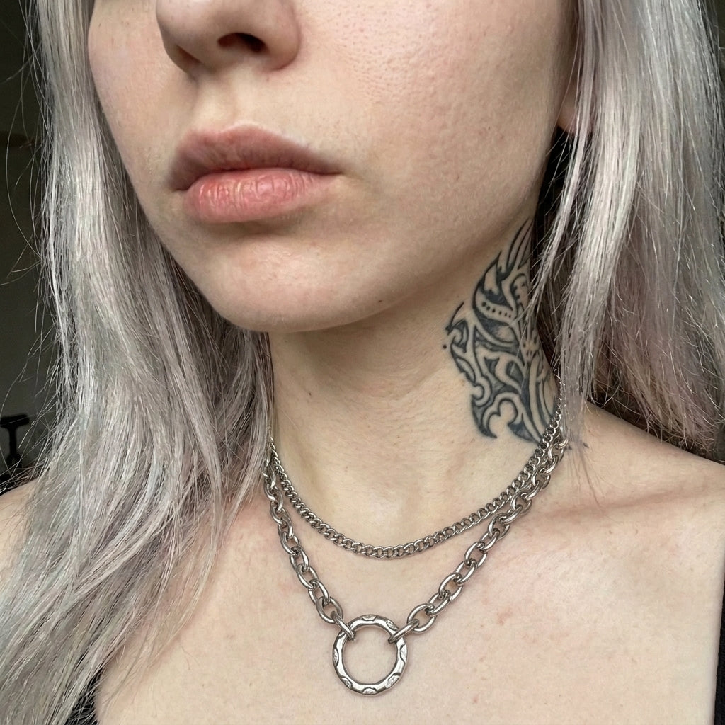 Double Chain Ring Clasp Necklace