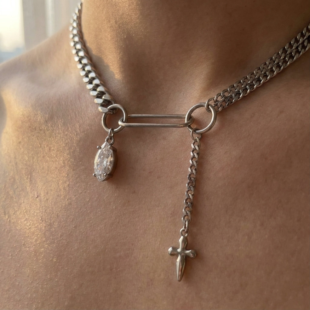 Double Layer Floating Pearl Box Chain Necklace