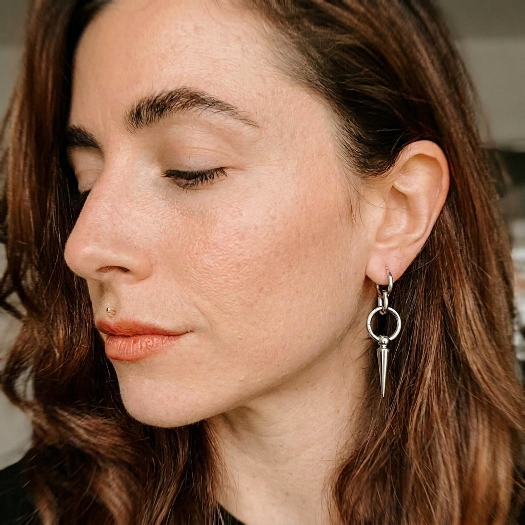 Double Ring Spike Drop Earrings
