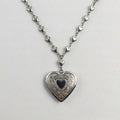 Engraved Floral Heart Locket Chain Necklace
