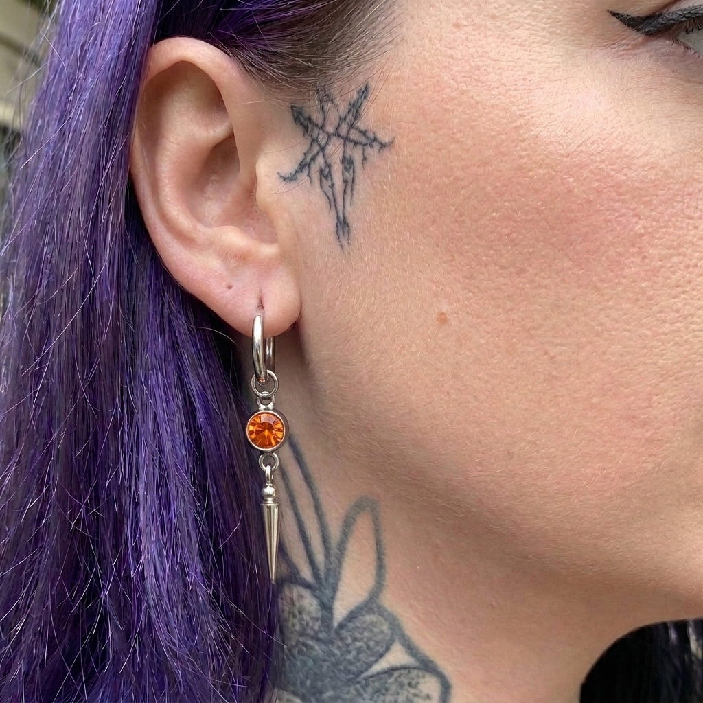 Fire Orange Crystal Bezel Spike Drop Hoop Earrings