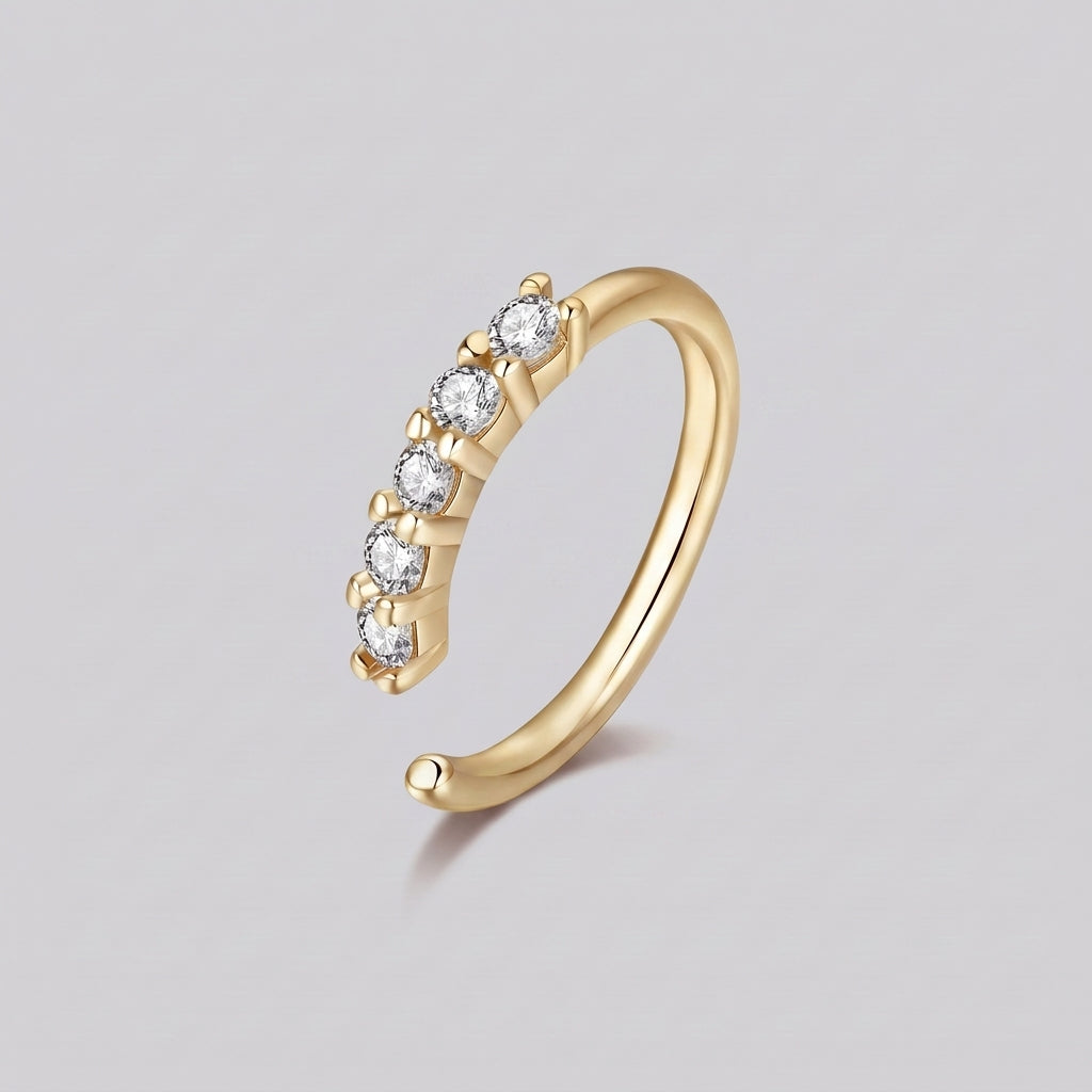 Five Crystal Open Band Nose Ring Gold